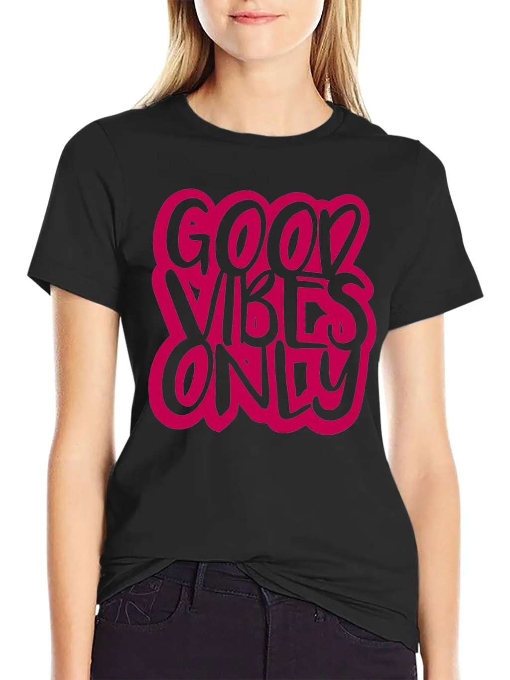 Good Vibes Only Logo Pink Text Mood Positive Attit Breathable Soft Cotton T-Shirt – Timeless Casual Look