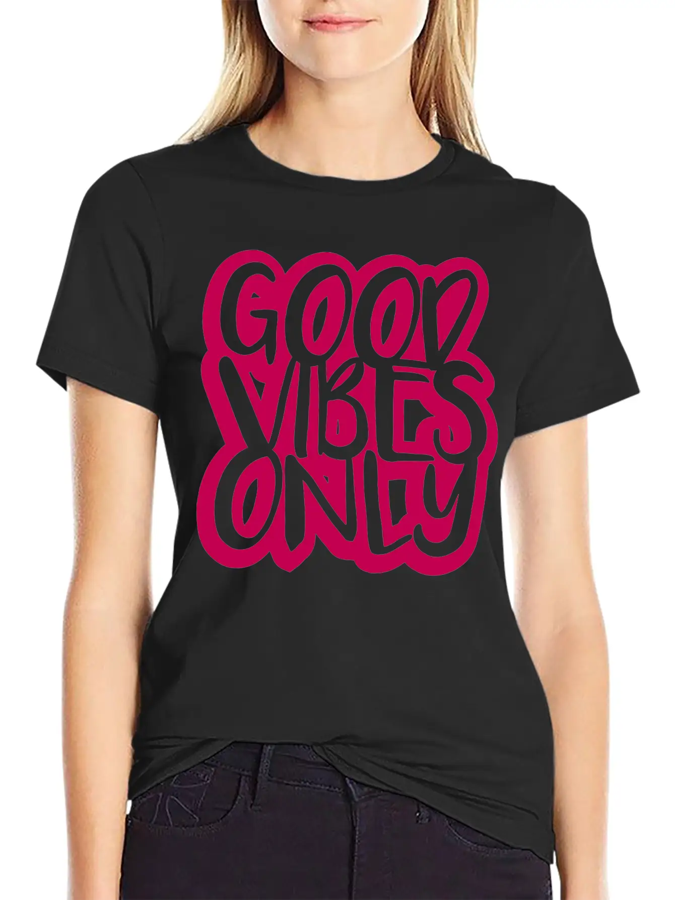 Good Vibes Only Logo Pink Text Mood Positive Attit Breathable Soft Cotton T-Shirt – Timeless Casual Look