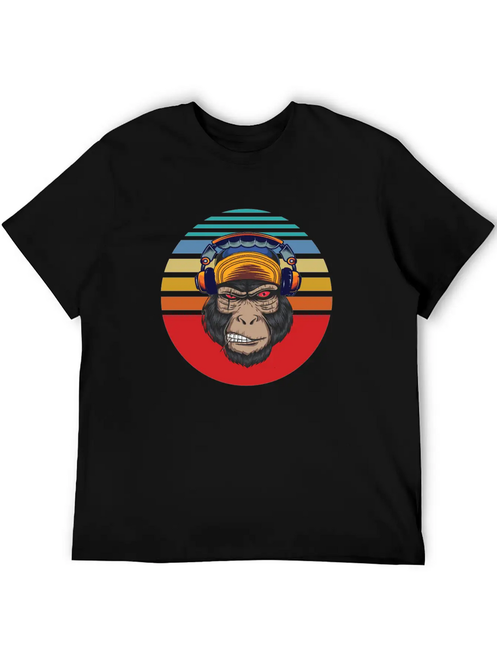 Gorilla Headphones Sunset Retro Stylish Everyday T-Shirt – Unisex Basic Cotton Tee