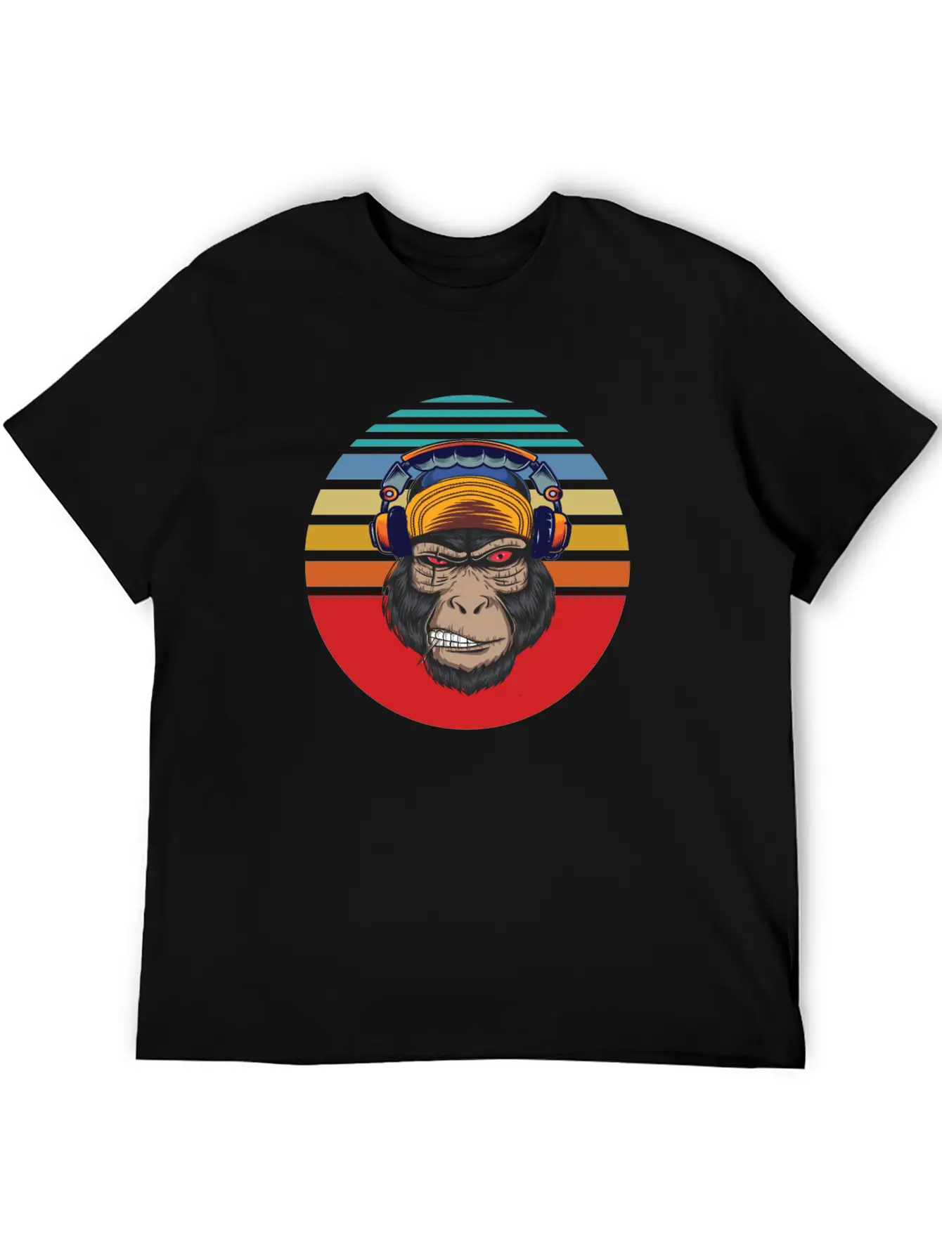 Gorilla Headphones Sunset Retro Stylish Everyday T-Shirt – Unisex Basic Cotton Tee