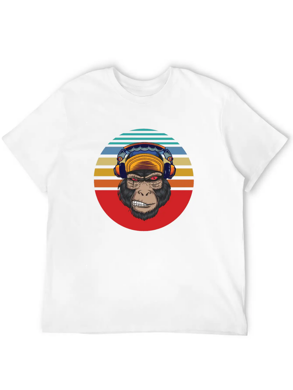 Gorilla Headphones Sunset Retro Stylish Everyday T-Shirt – Unisex Basic Cotton Tee