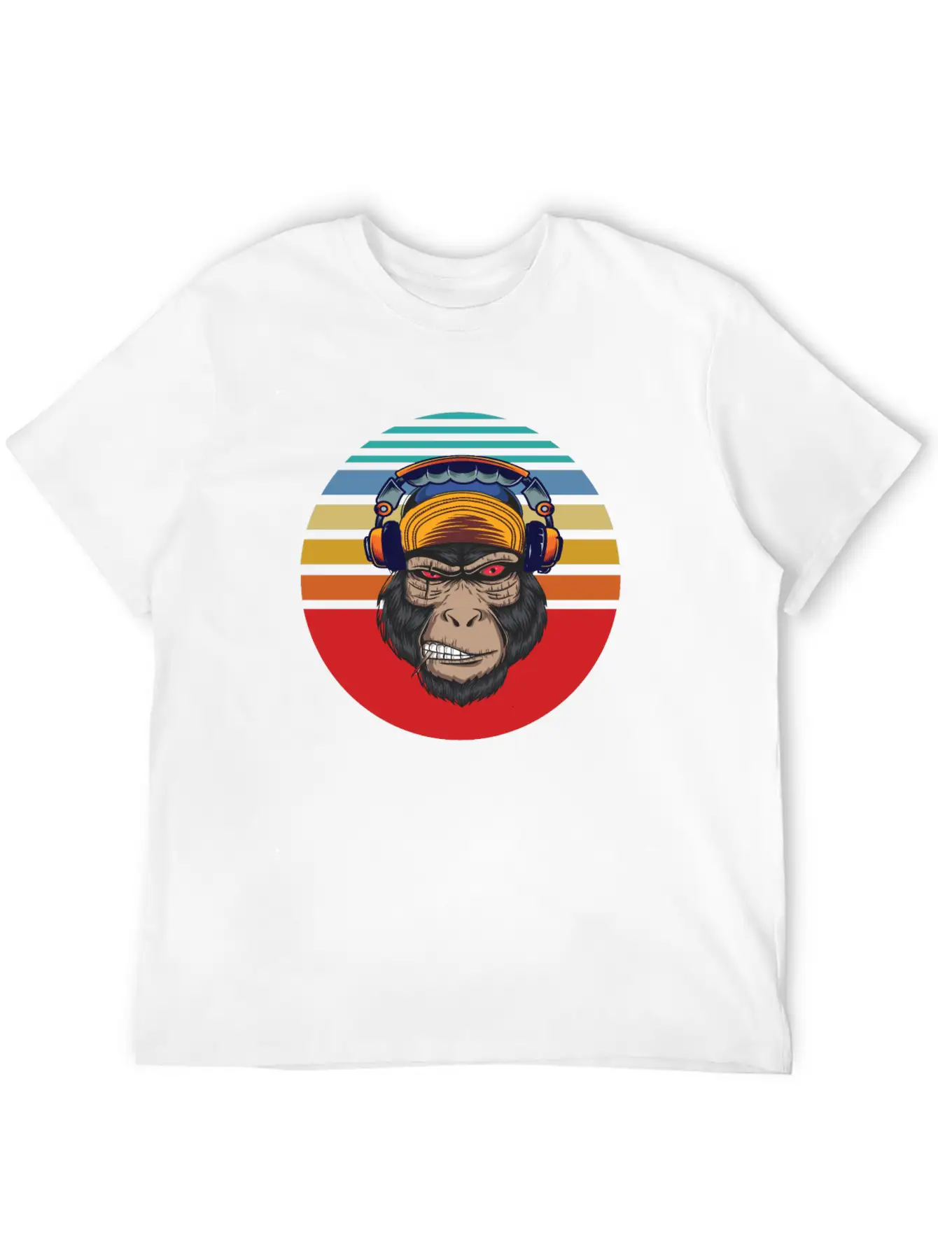 Gorilla Headphones Sunset Retro Stylish Everyday T-Shirt – Unisex Basic Cotton Tee