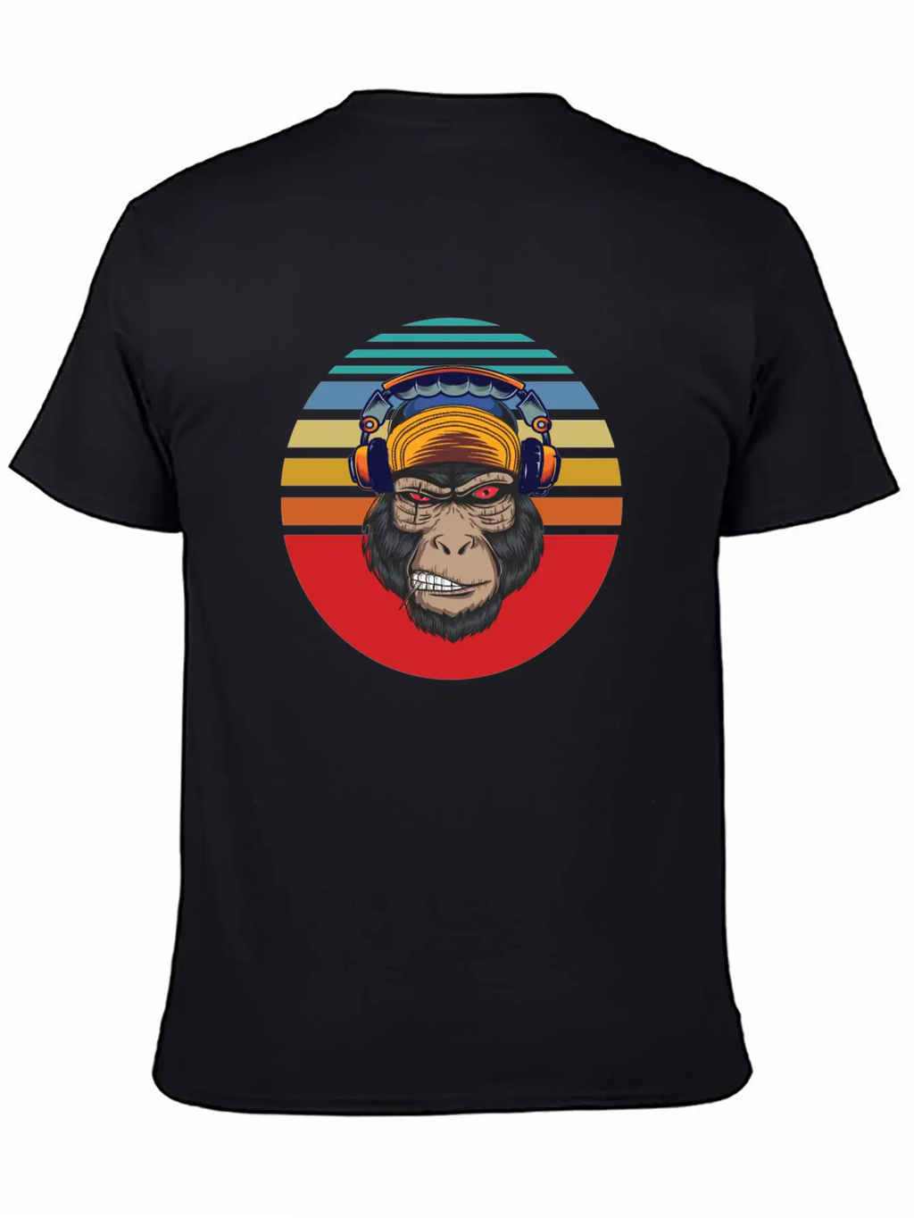 Gorilla Headphones Sunset Retro Stylish Everyday T-Shirt – Unisex Basic Cotton Tee
