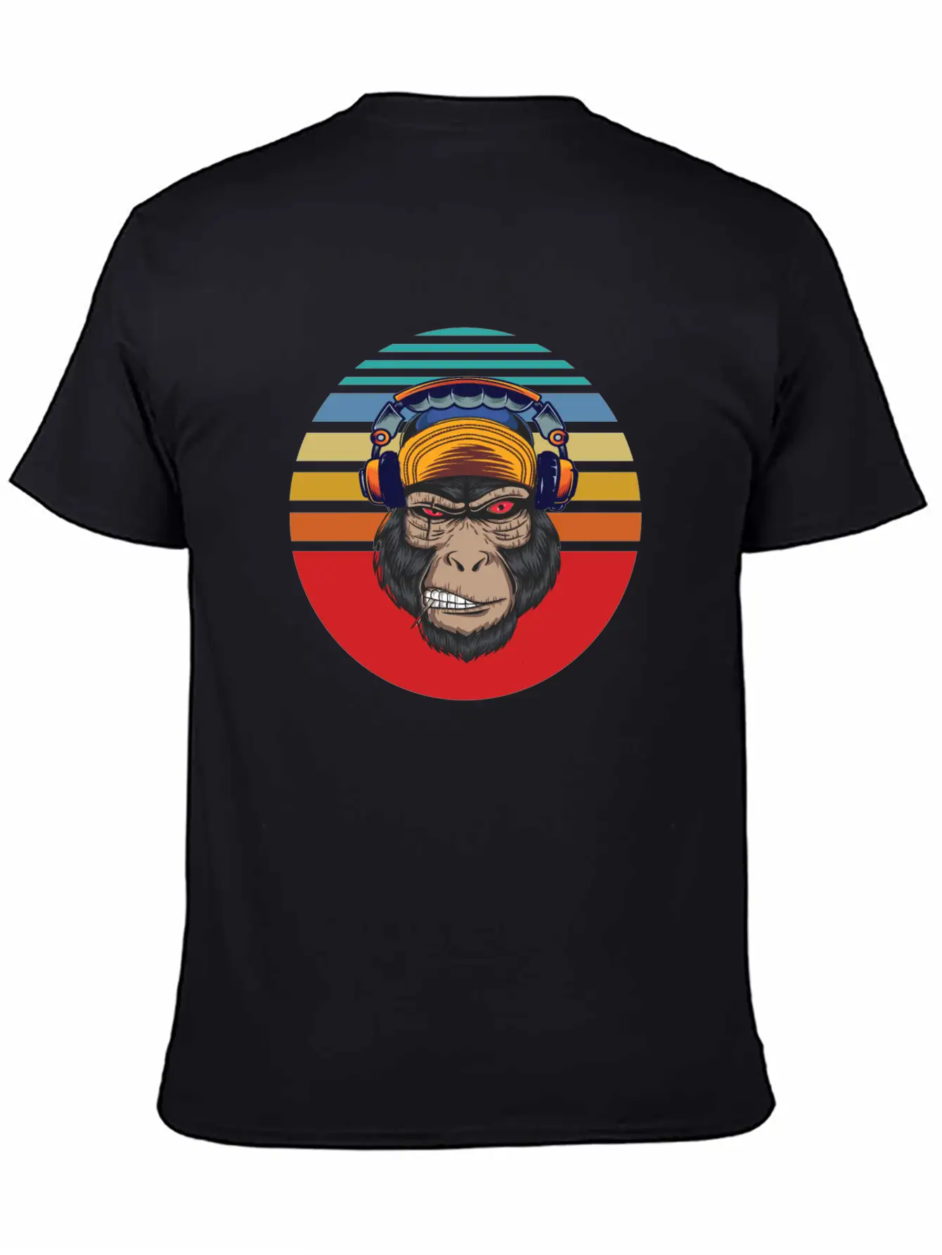 Gorilla Headphones Sunset Retro Stylish Everyday T-Shirt – Unisex Basic Cotton Tee