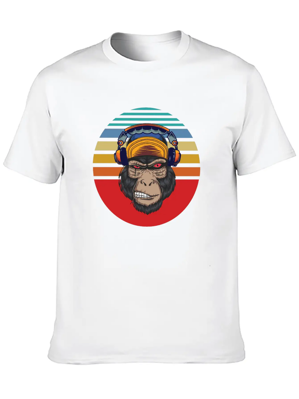 Gorilla Headphones Sunset Retro Stylish Everyday T-Shirt – Unisex Basic Cotton Tee