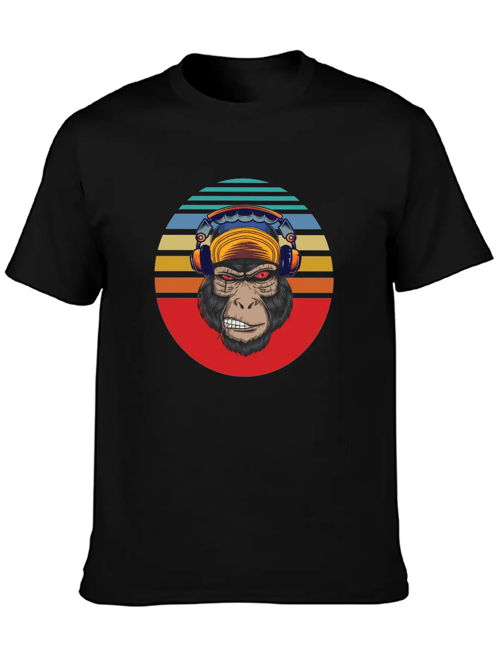 Gorilla Headphones Sunset Retro Stylish Everyday T-Shirt – Unisex Basic Cotton Tee