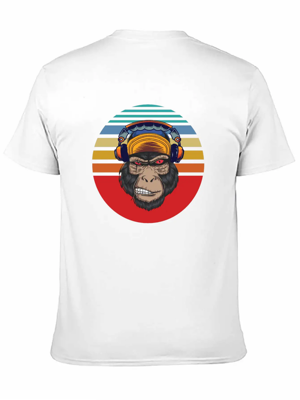 Gorilla Headphones Sunset Retro Stylish Everyday T-Shirt – Unisex Basic Cotton Tee