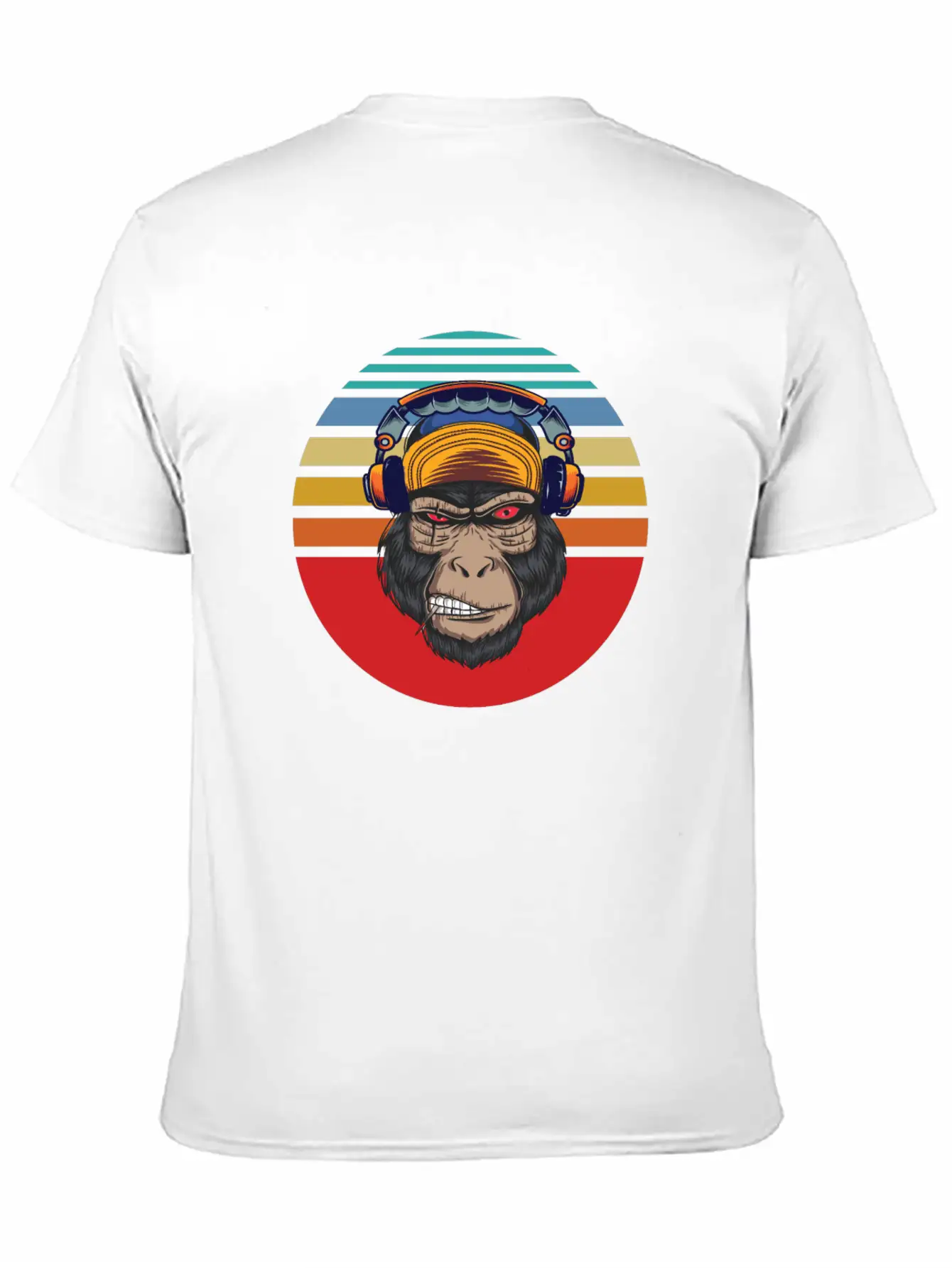 Gorilla Headphones Sunset Retro Stylish Everyday T-Shirt – Unisex Basic Cotton Tee