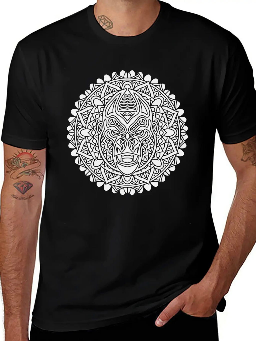 GORILLA MANDALA BLACK Essential Cotton Tee For Daily Outfits – Unisex Style
