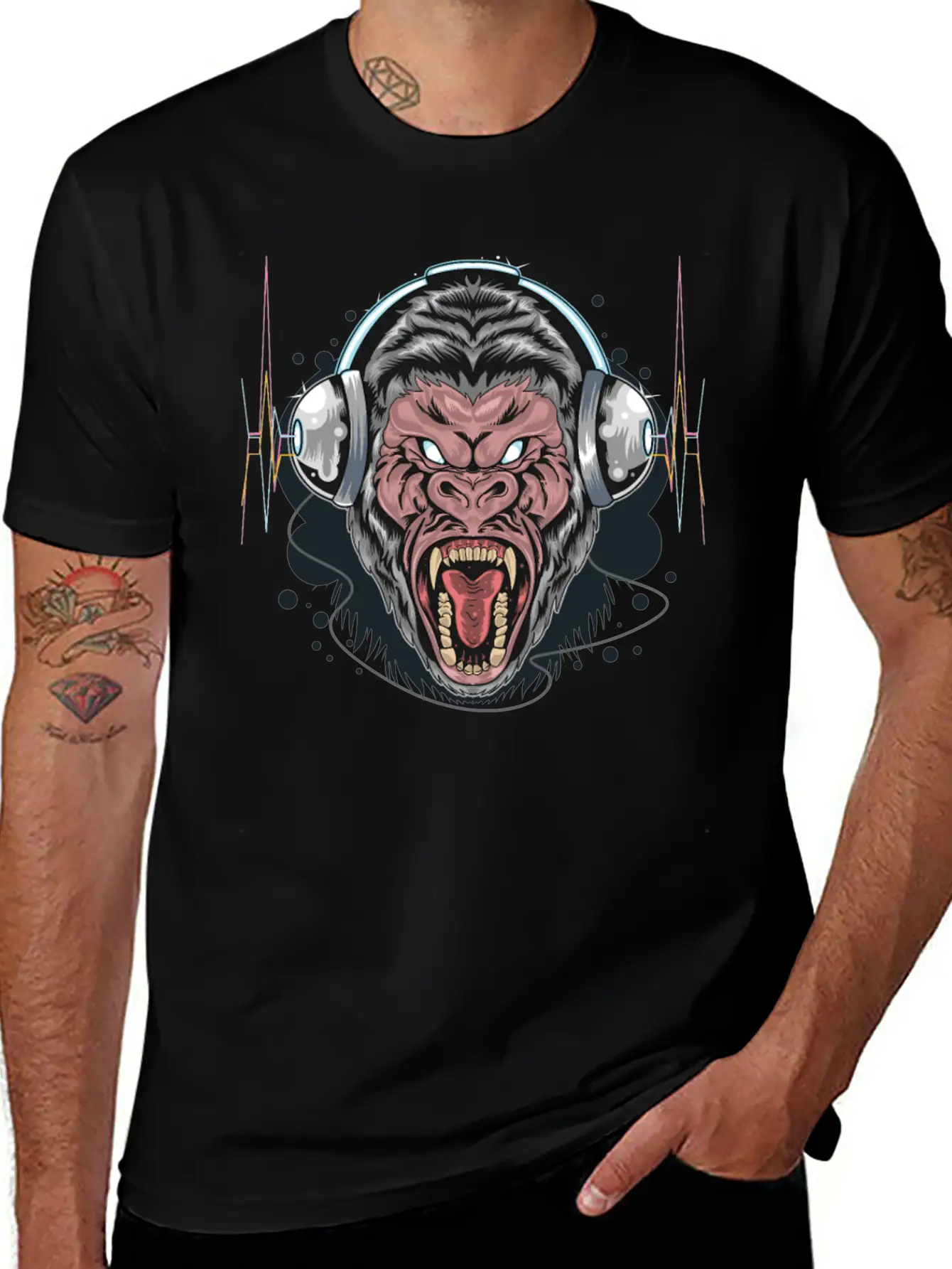 Gorilla Monkey Headphones Music DJ Dancing Party Essential Cotton Tee For Daily Outfits – Unisex Style