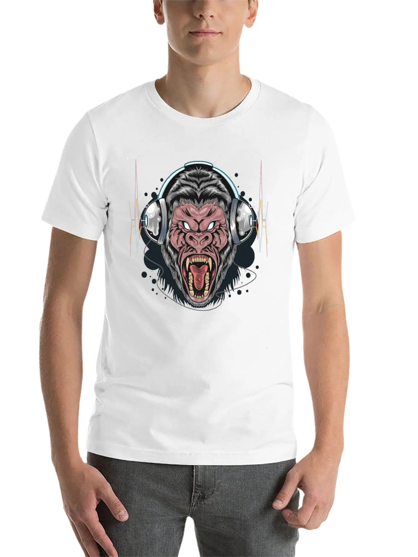 Gorilla Monkey Headphones Music DJ Dancing Party Essential Cotton Tee For Daily Outfits – Unisex Style