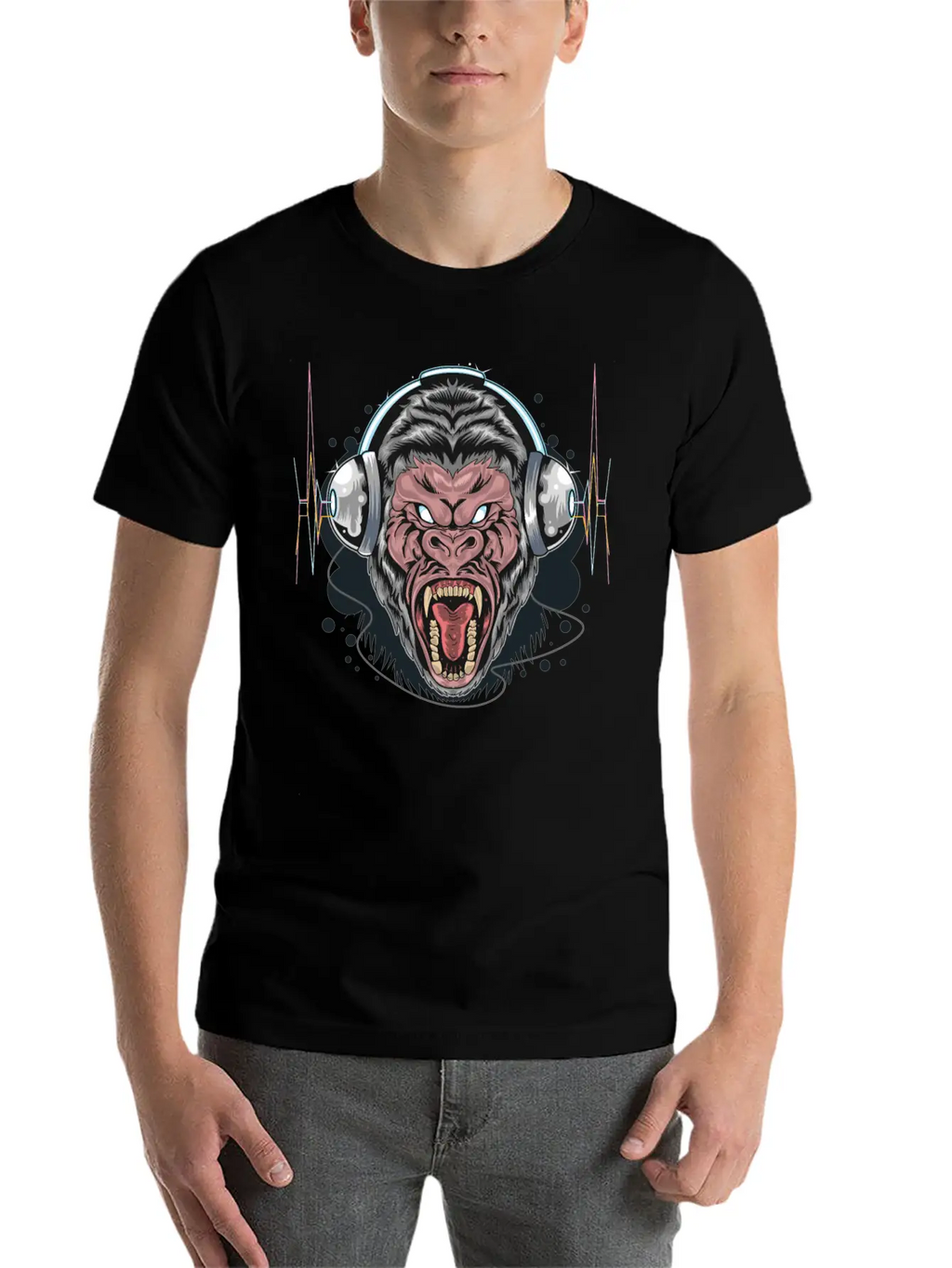 Gorilla Monkey Headphones Music DJ Dancing Party Essential Cotton Tee For Daily Outfits – Unisex Style