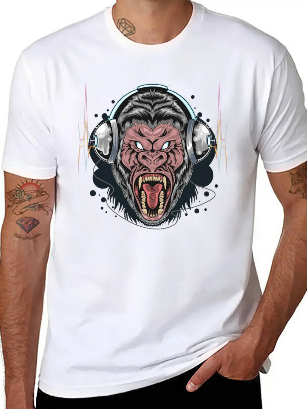 Gorilla Monkey Headphones Music DJ Dancing Party Essential Cotton Tee For Daily Outfits – Unisex Style