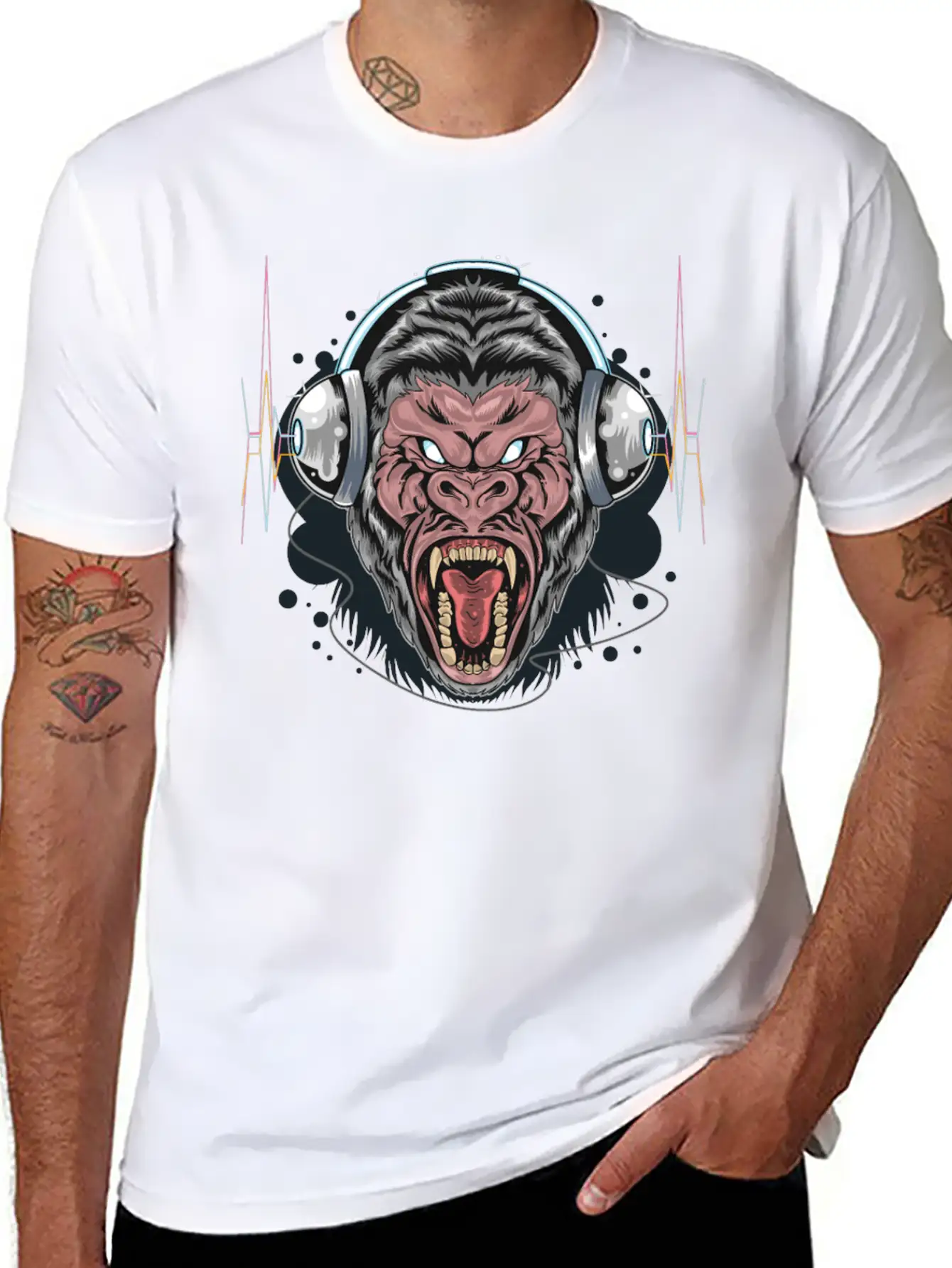 Gorilla Monkey Headphones Music DJ Dancing Party Essential Cotton Tee For Daily Outfits – Unisex Style