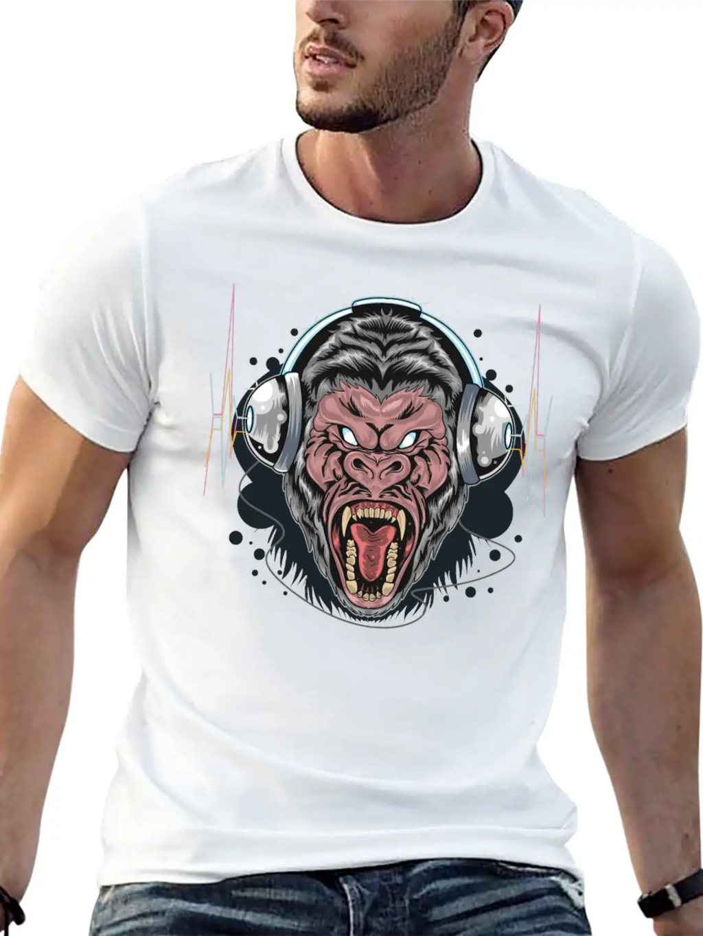 Gorilla Monkey Headphones Music DJ Dancing Party Essential Cotton Tee For Daily Outfits – Unisex Style