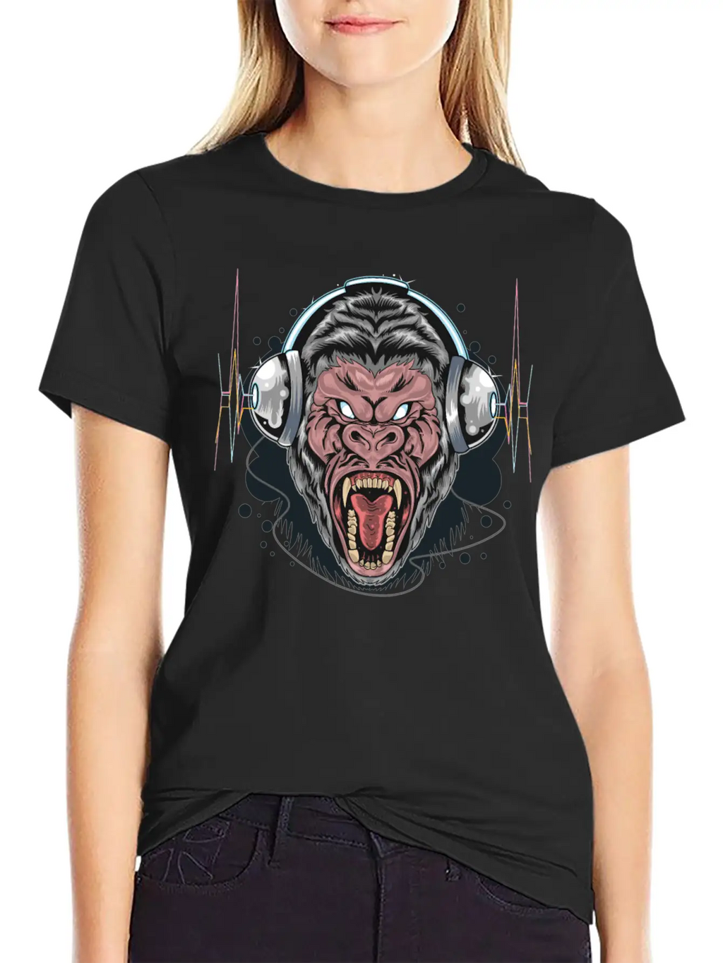 Gorilla Monkey Headphones Music DJ Dancing Party Essential Cotton Tee For Daily Outfits – Unisex Style