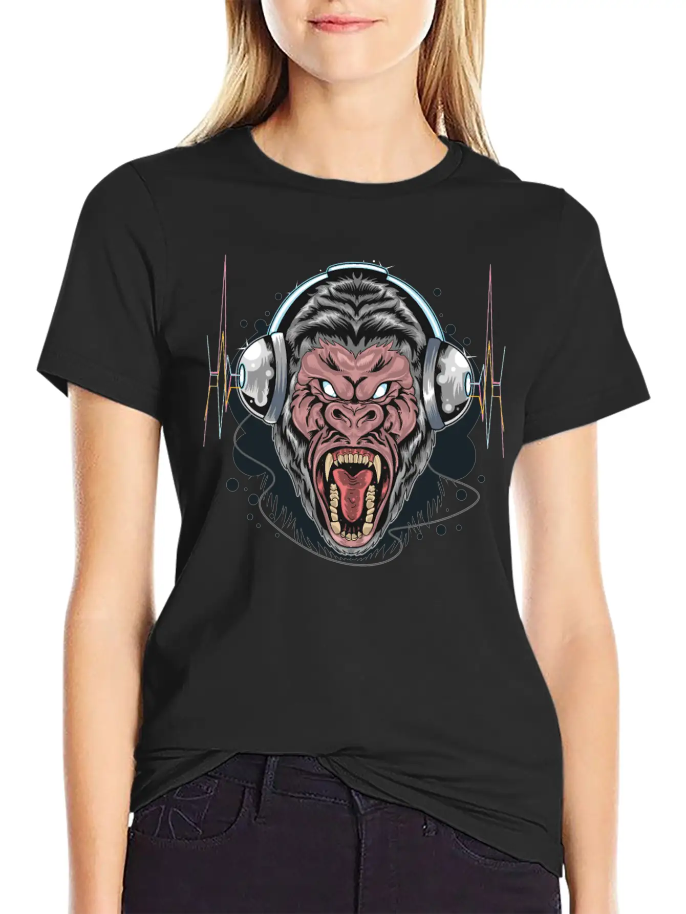 Gorilla Monkey Headphones Music DJ Dancing Party Essential Cotton Tee For Daily Outfits – Unisex Style