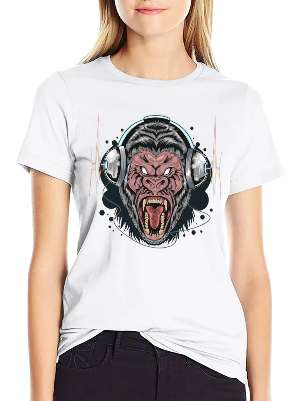 Gorilla Monkey Headphones Music DJ Dancing Party Essential Cotton Tee For Daily Outfits – Unisex Style