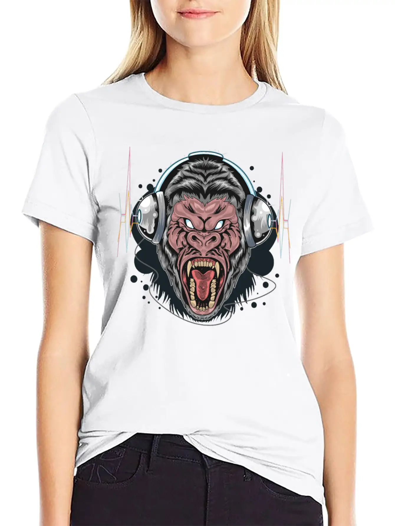 Gorilla Monkey Headphones Music DJ Dancing Party Essential Cotton Tee For Daily Outfits – Unisex Style