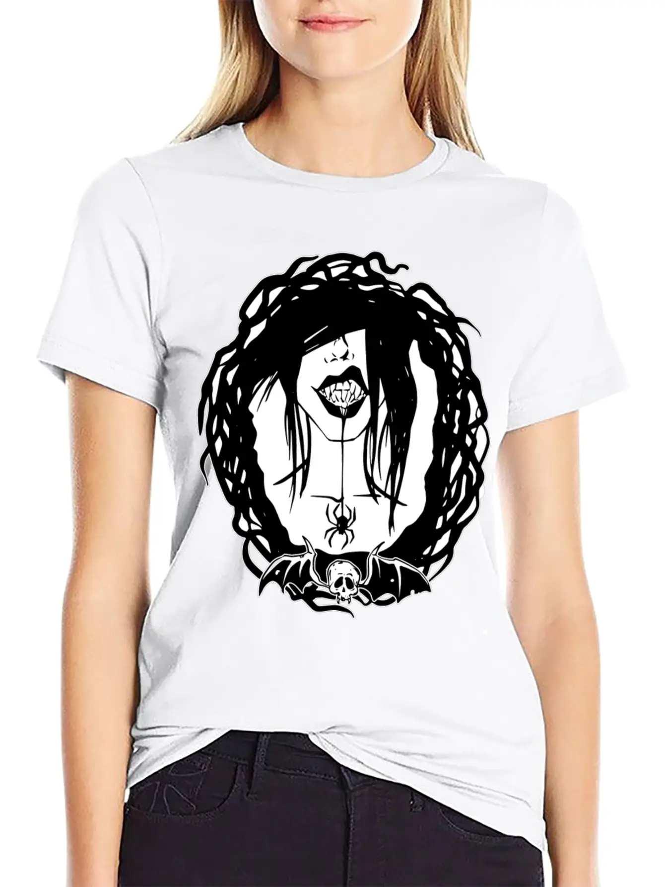 Gothic Girl And Spider Breathable Soft Cotton T-Shirt – Timeless Casual Look