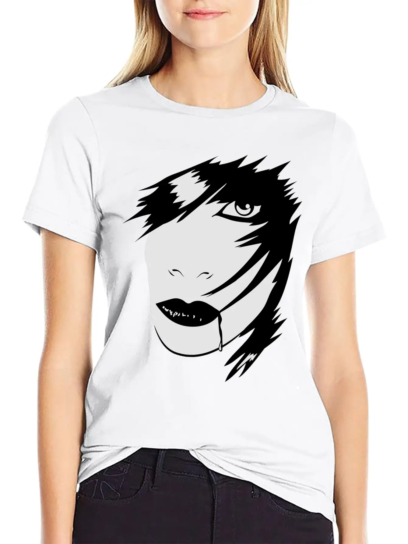 Gothic Girl Blood Mask Unisex Short Sleeve Soft Cotton T-Shirt – Casual Everyday Wear