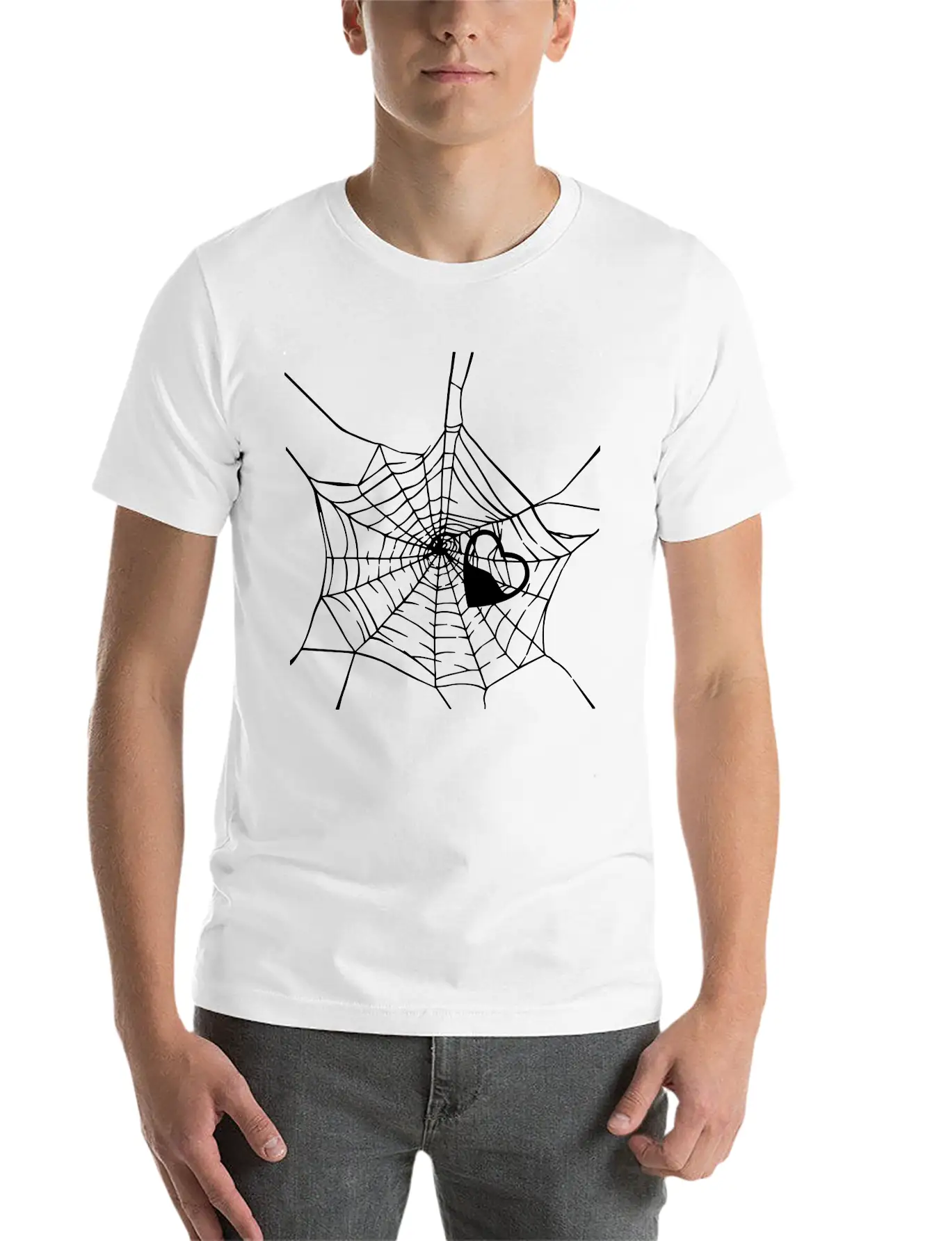 Gothic Heart Spider Web Unisex Short Sleeve Soft Cotton T-Shirt – Casual Everyday Wear