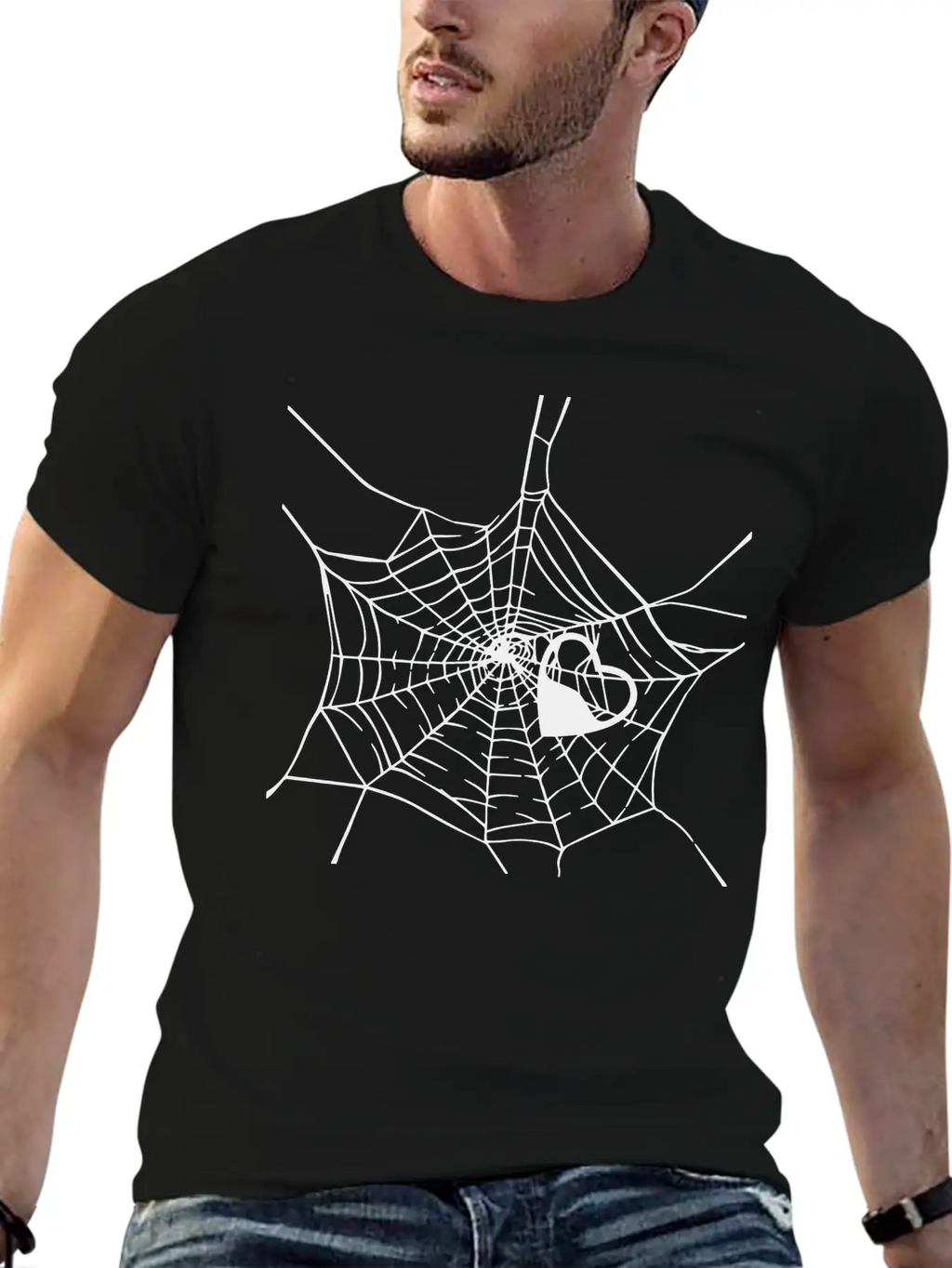 Gothic Heart Spider Web Unisex Short Sleeve Soft Cotton T-Shirt – Casual Everyday Wear
