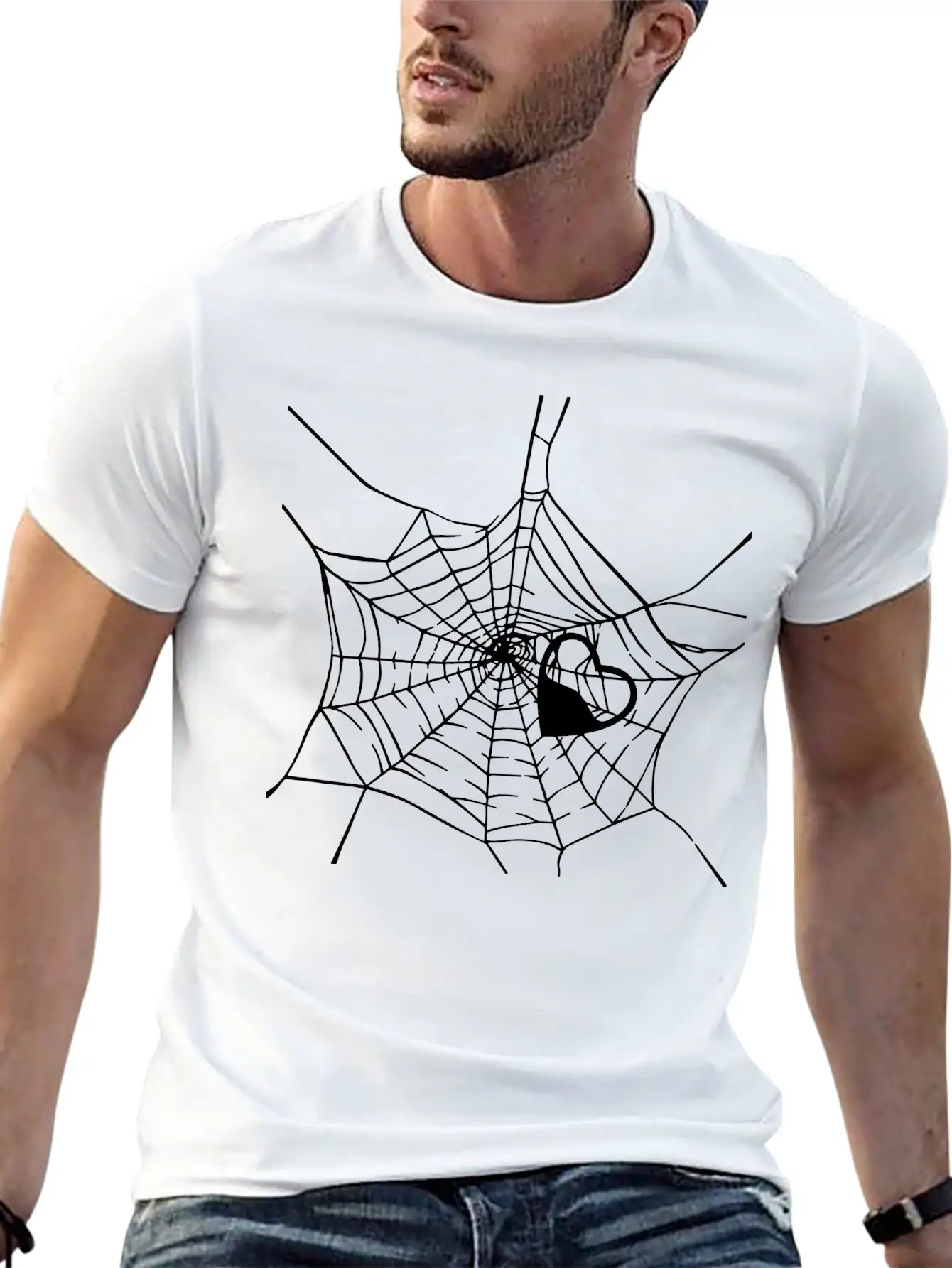 Gothic Heart Spider Web Unisex Short Sleeve Soft Cotton T-Shirt – Casual Everyday Wear