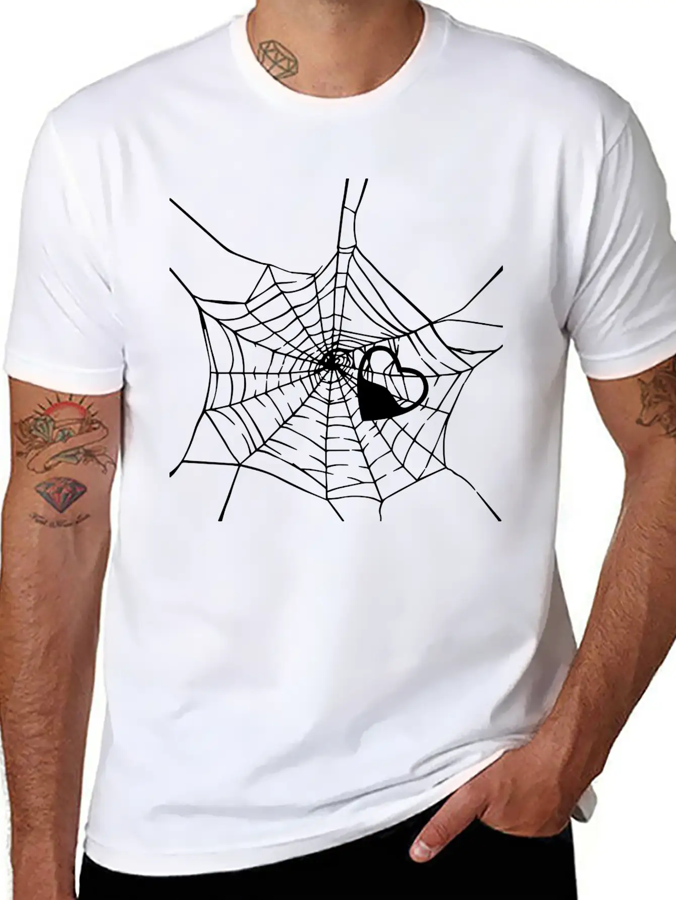Gothic Heart Spider Web Unisex Short Sleeve Soft Cotton T-Shirt – Casual Everyday Wear