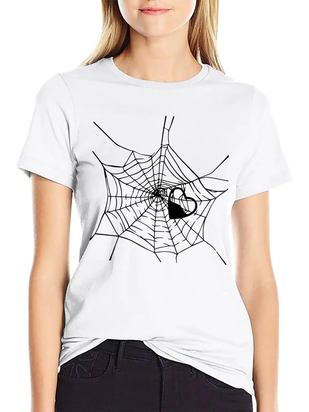 Gothic Heart Spider Web Unisex Short Sleeve Soft Cotton T-Shirt – Casual Everyday Wear