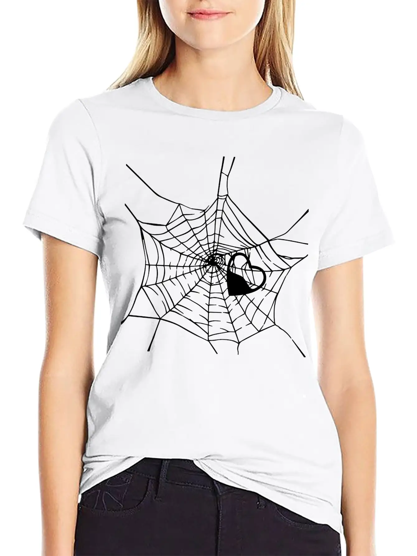 Gothic Heart Spider Web Unisex Short Sleeve Soft Cotton T-Shirt – Casual Everyday Wear