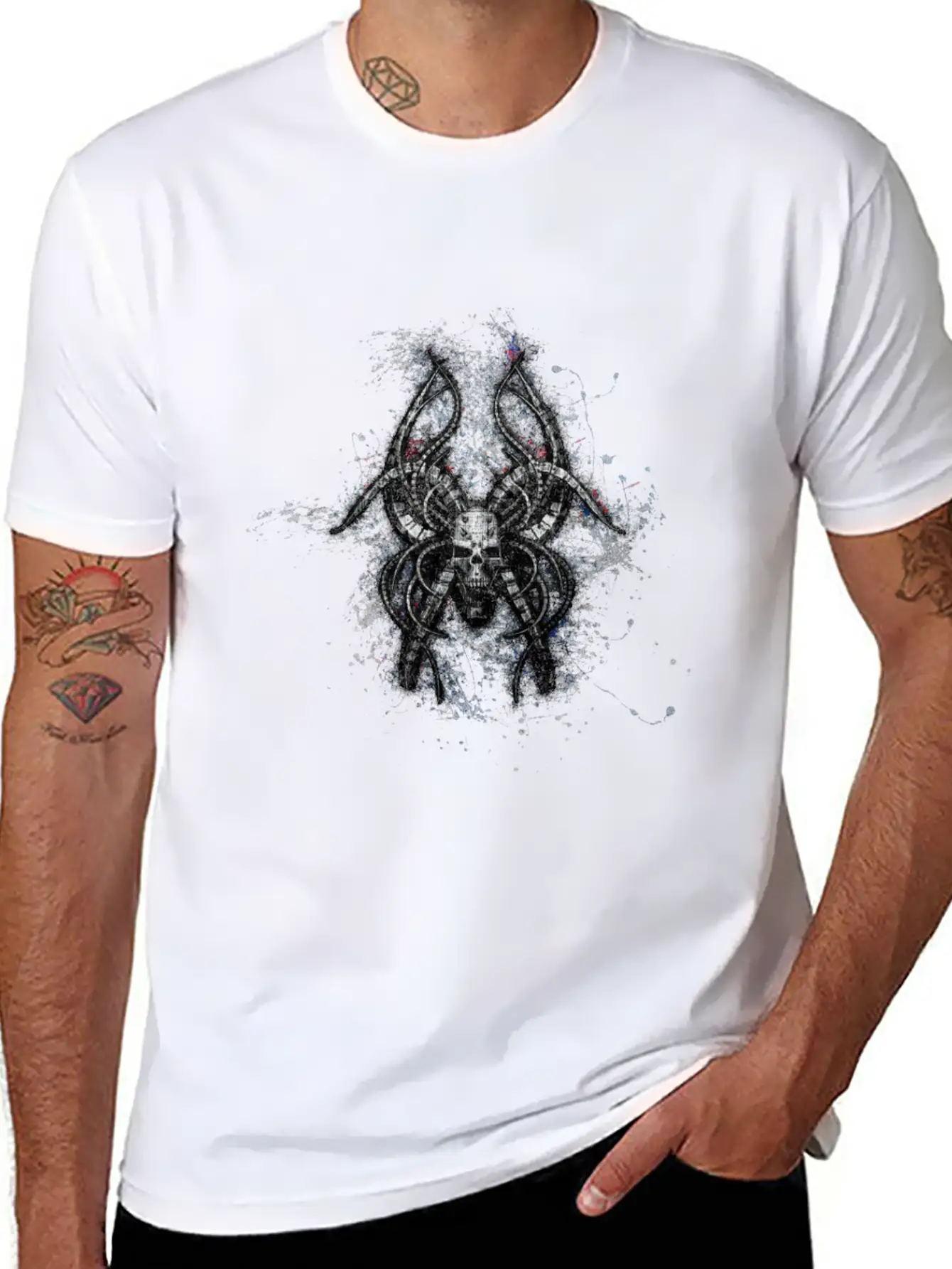 Gothic Monster Skull Paint Splatter Art Unisex Casual T-Shirt – Clean Design For Daily Comfort