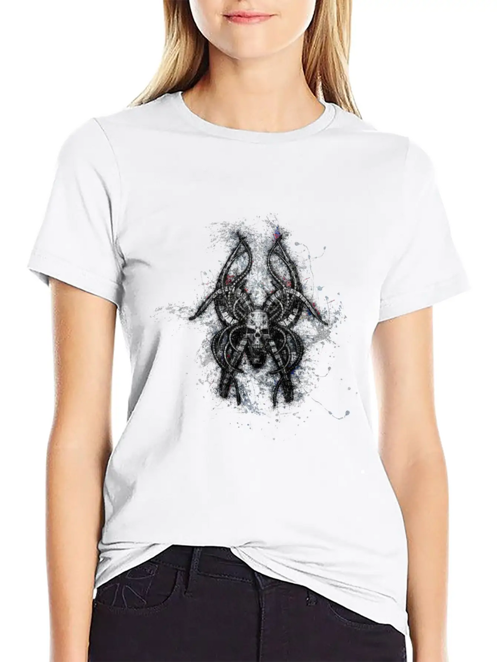 Gothic Monster Skull Paint Splatter Art Unisex Casual T-Shirt – Clean Design For Daily Comfort