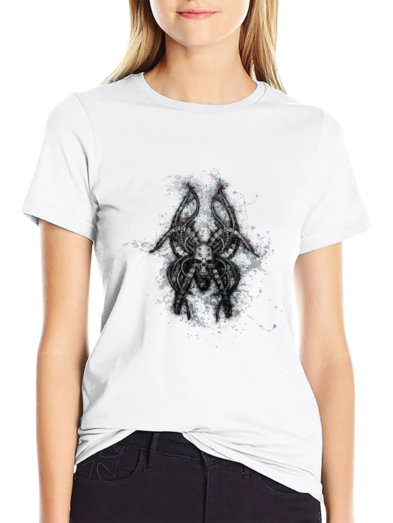 Gothic Monster Skull Paint Splatter Art Unisex Casual T-Shirt – Clean Design For Daily Comfort