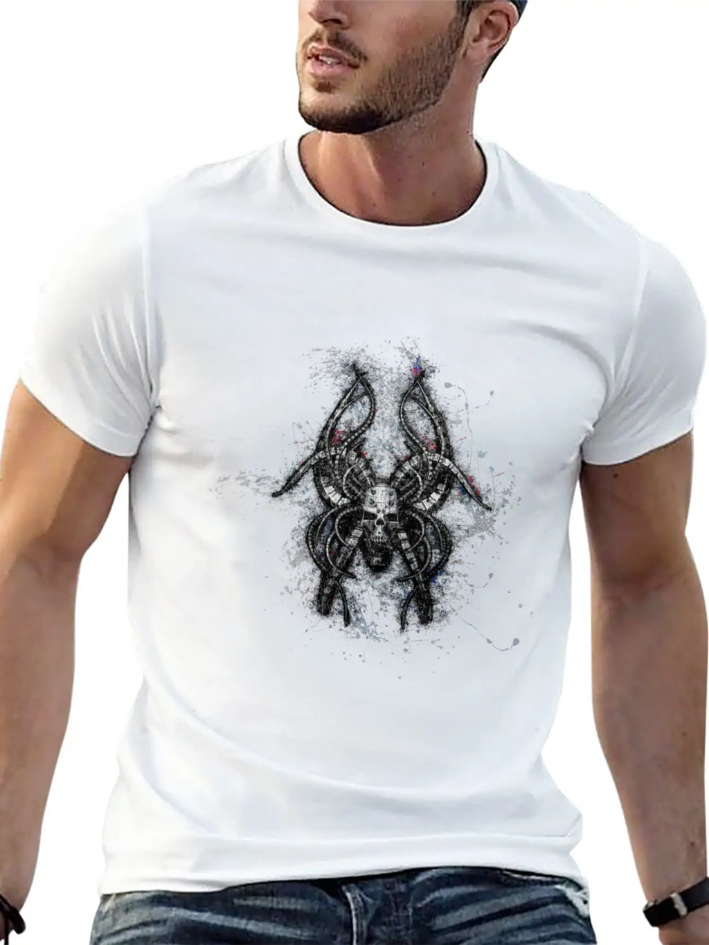 Gothic Monster Skull Paint Splatter Art Unisex Casual T-Shirt – Clean Design For Daily Comfort