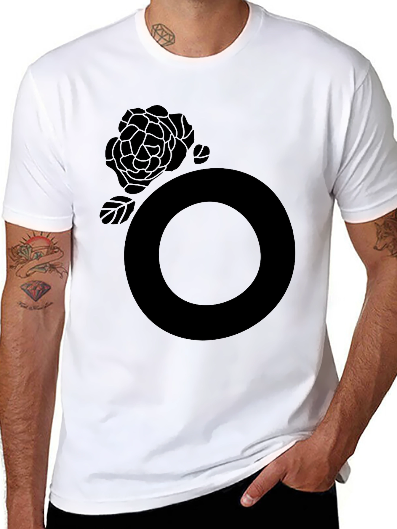 Black Graphic Tee - Rose and Circle Design