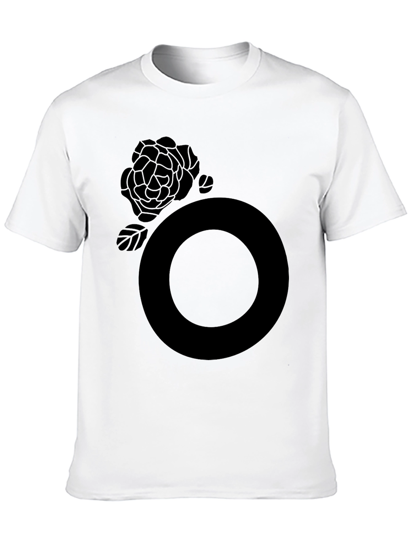 Black Graphic Tee - Rose and Circle Design
