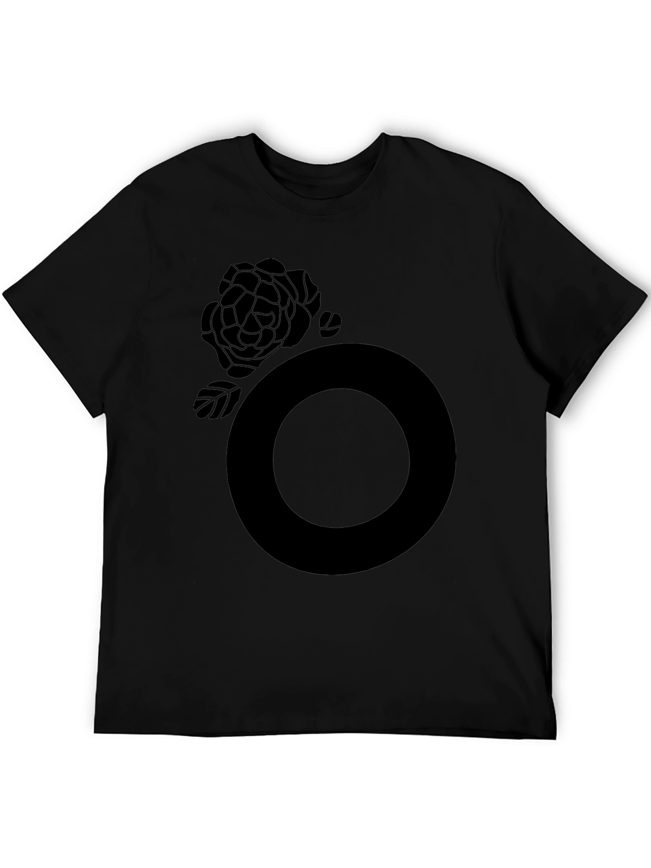 Black Graphic Tee - Rose and Circle Design