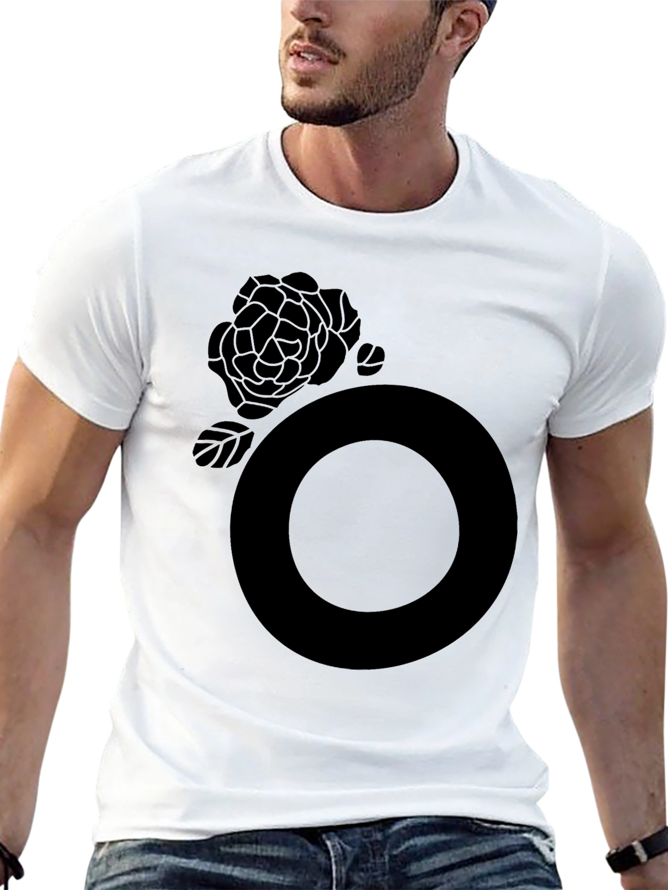 Black Graphic Tee - Rose and Circle Design