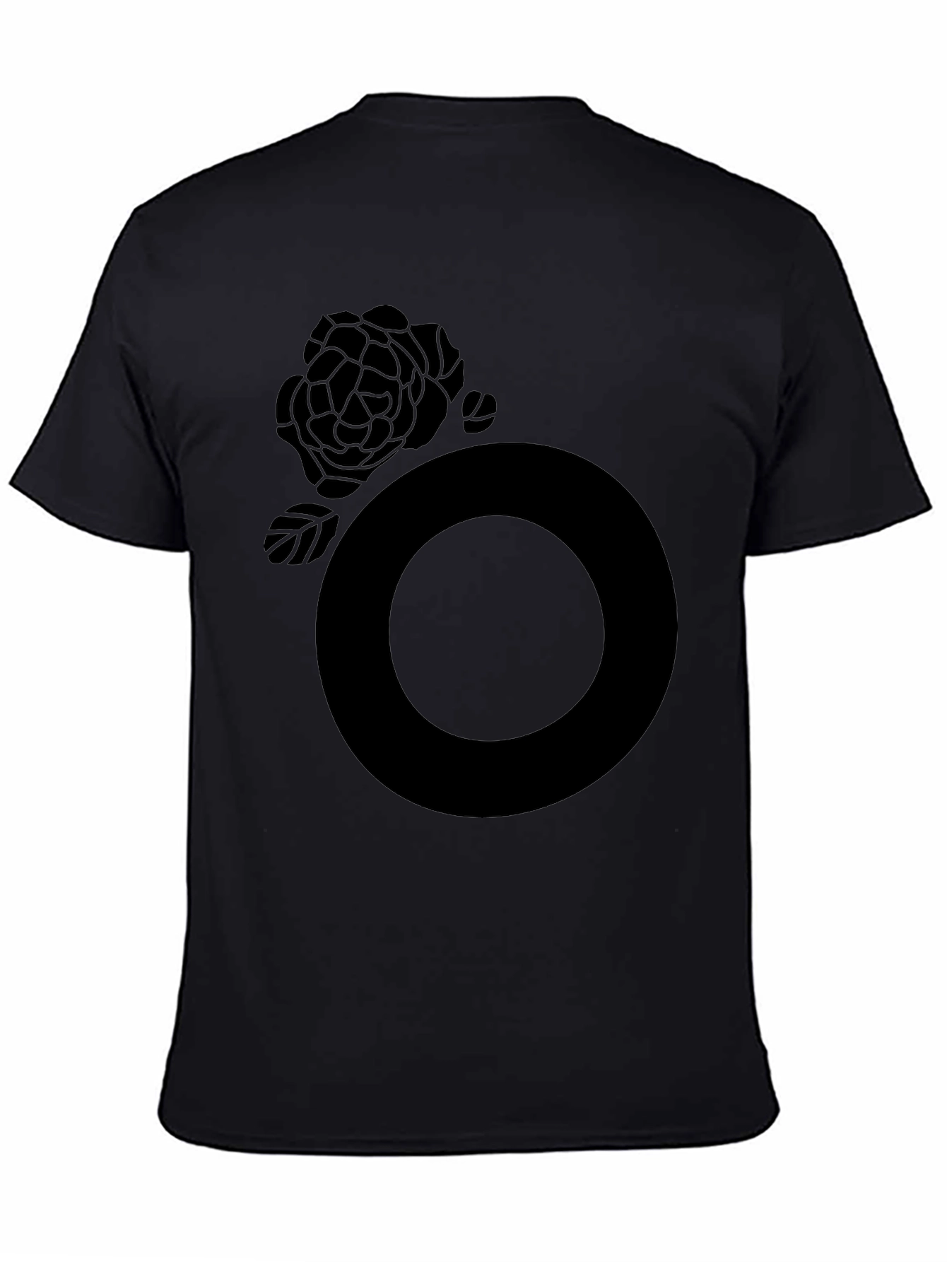 Black Graphic Tee - Rose and Circle Design