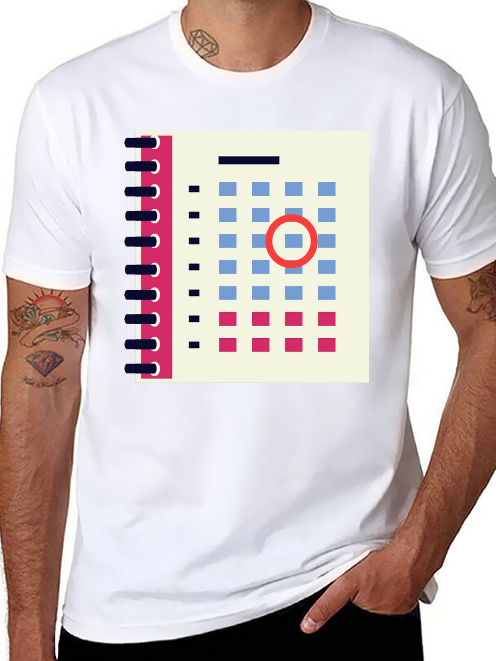 Abstract Calendar Graphic Tee - Stylish Mens Black T-Shirt