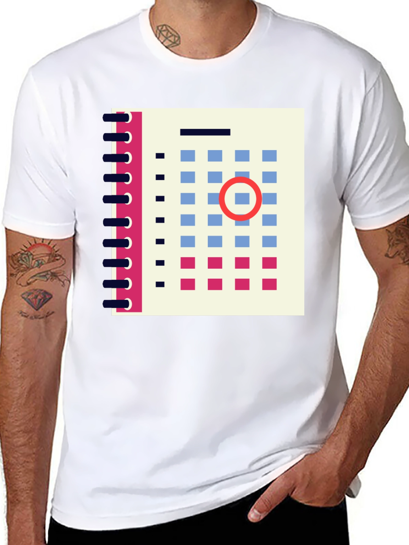 Abstract Calendar Graphic Tee - Stylish Mens Black T-Shirt