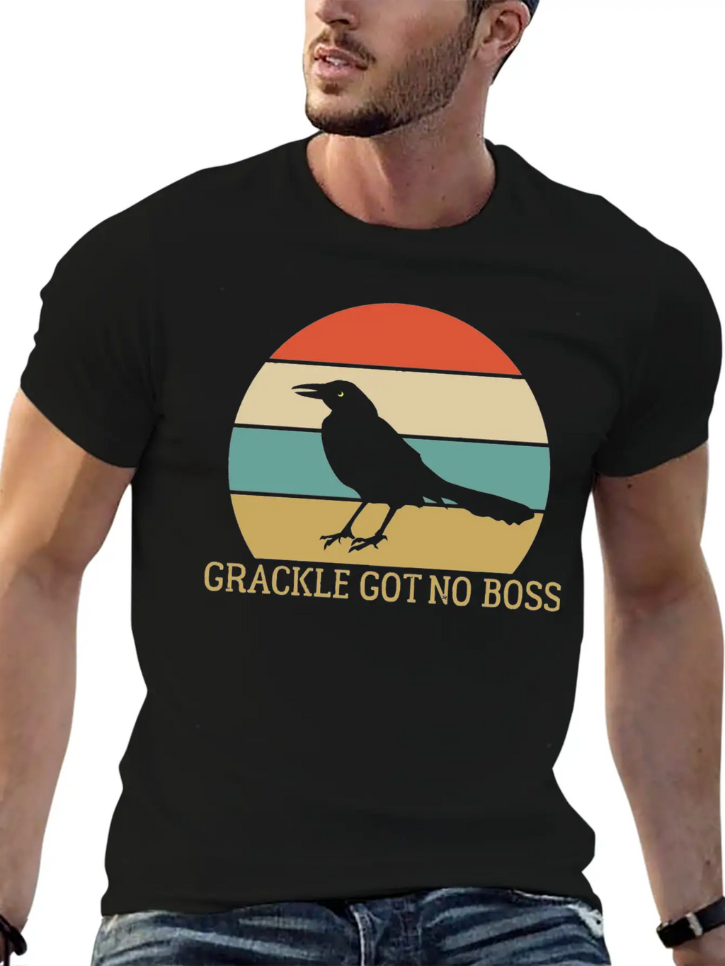 Grackle Got No Boss AUSTIN WEIRD BIRD Breathable Soft Cotton T-Shirt – Timeless Casual Look