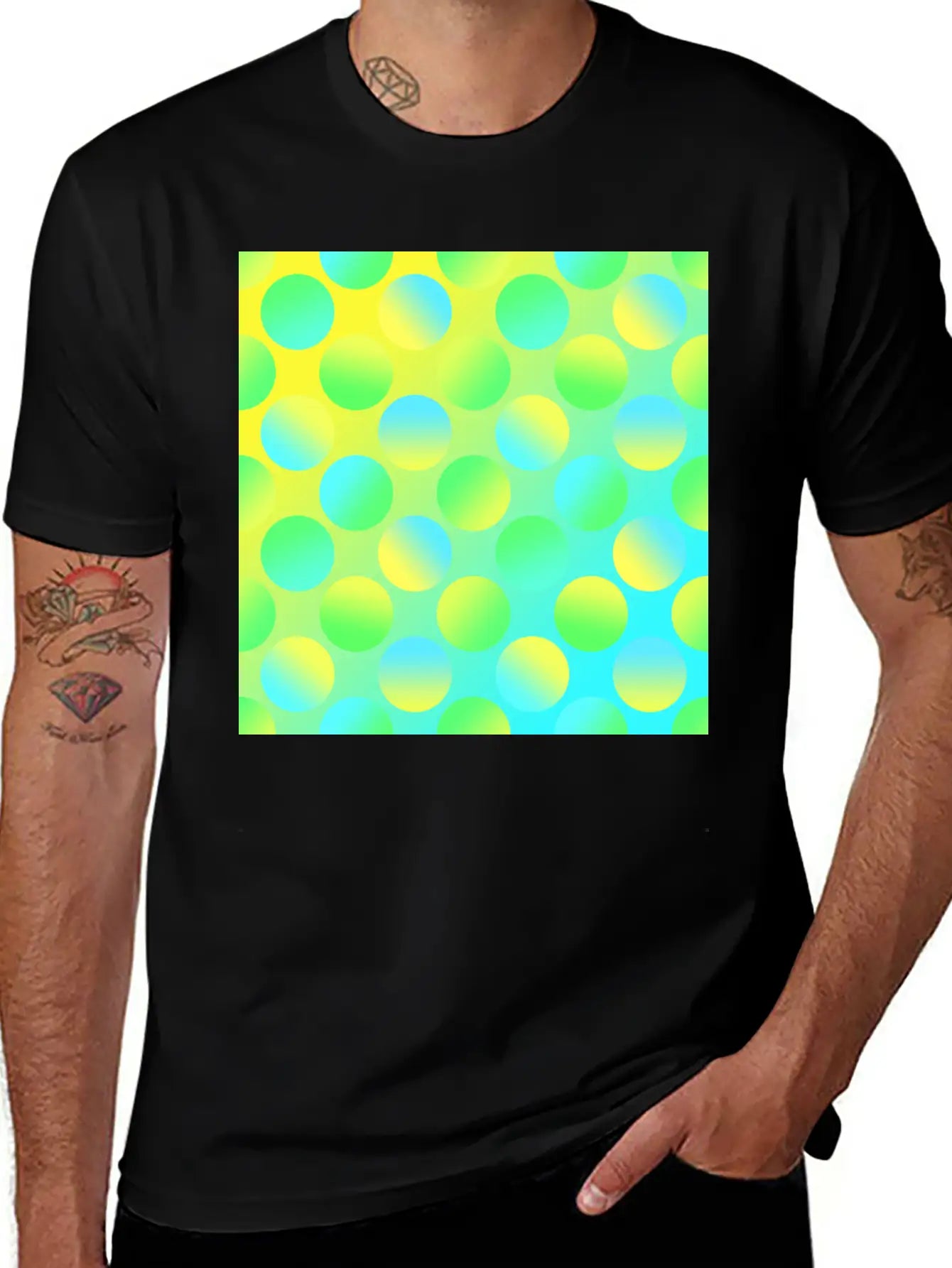 Gradient Dots (Yellow, Green, And Blue) Unisex Short Sleeve Soft Cotton T-Shirt – Casual Everyday Wear