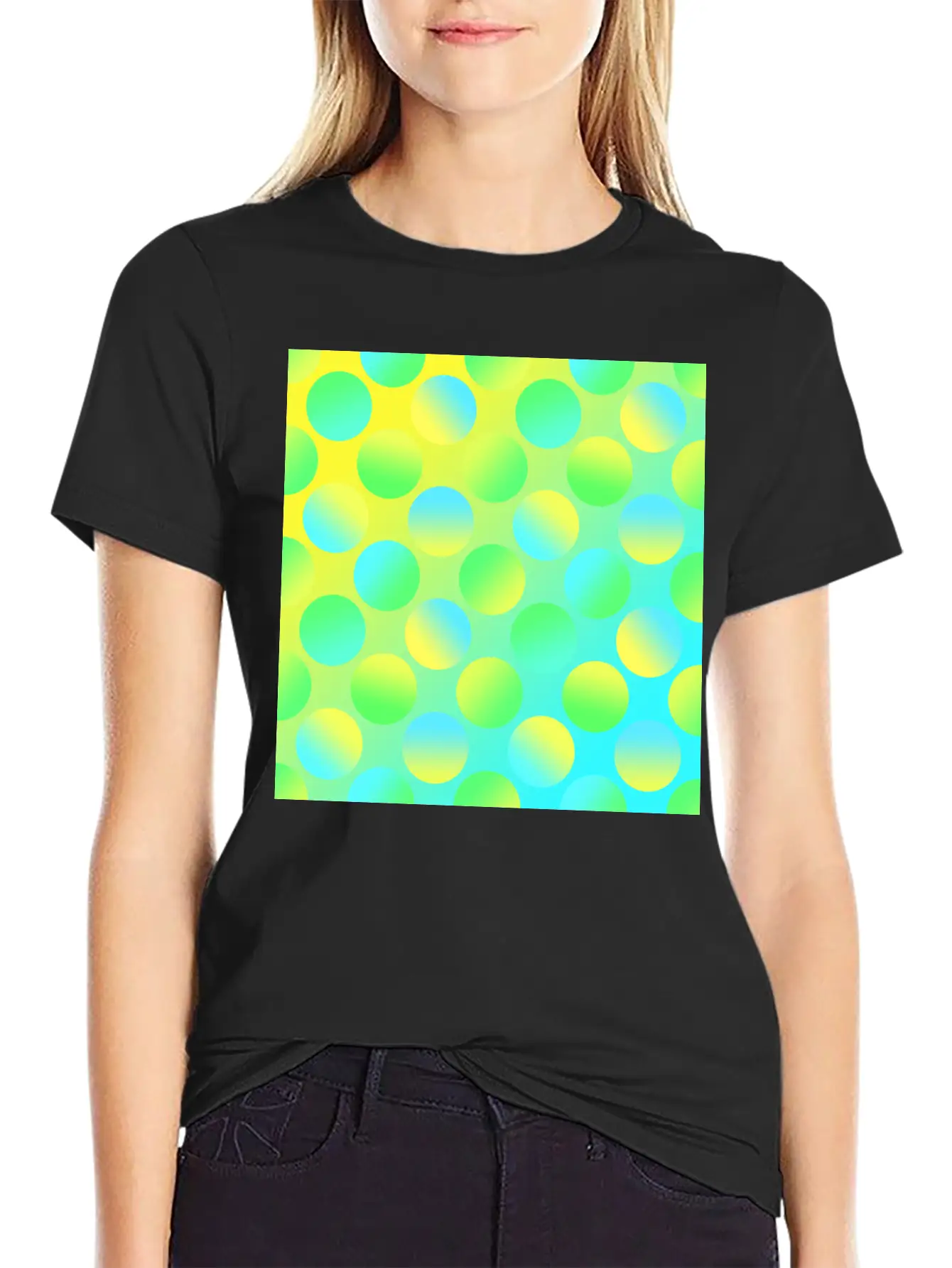 Gradient Dots (Yellow, Green, And Blue) Unisex Short Sleeve Soft Cotton T-Shirt – Casual Everyday Wear