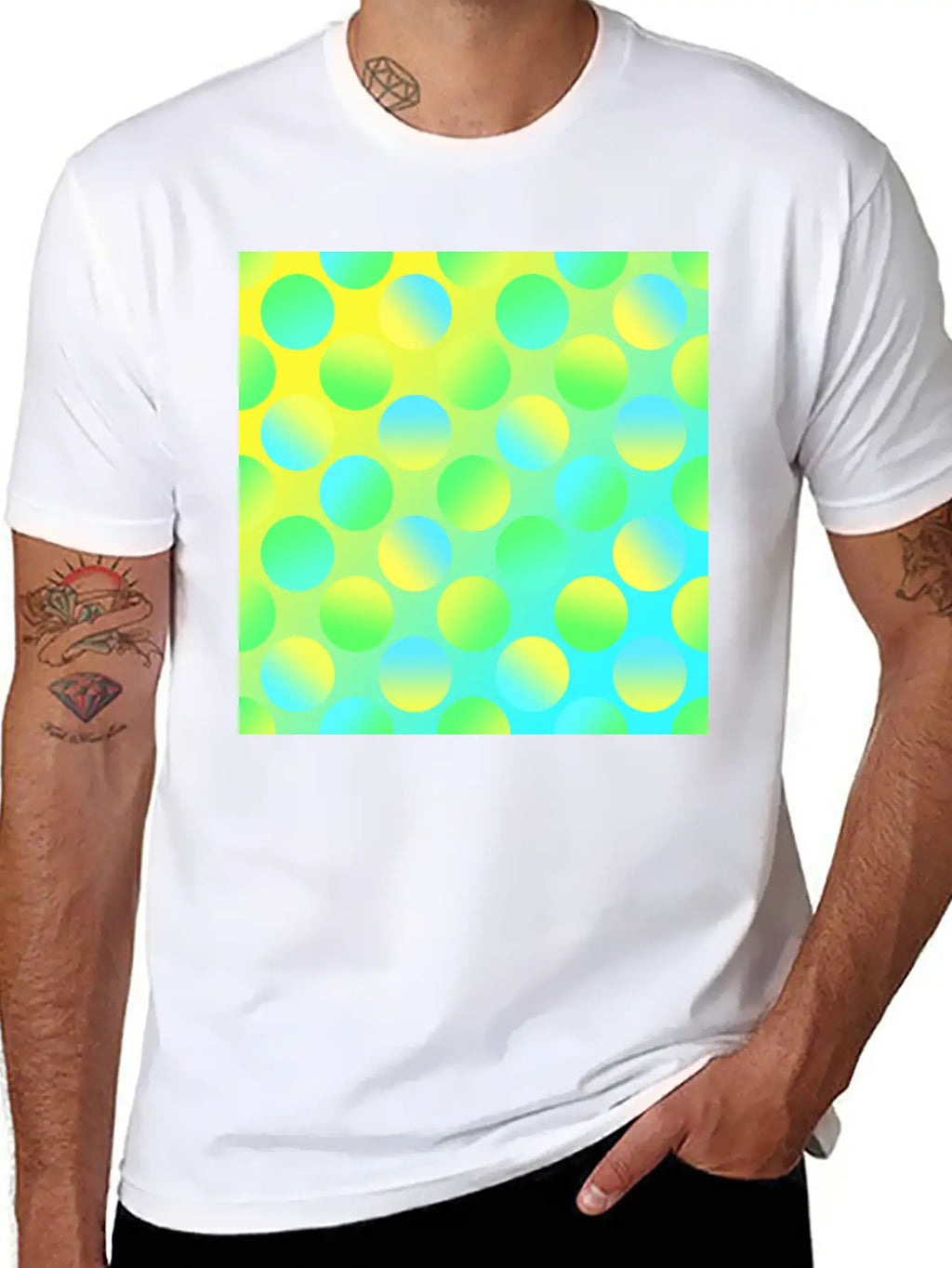 Gradient Dots (Yellow, Green, And Blue) Unisex Short Sleeve Soft Cotton T-Shirt – Casual Everyday Wear