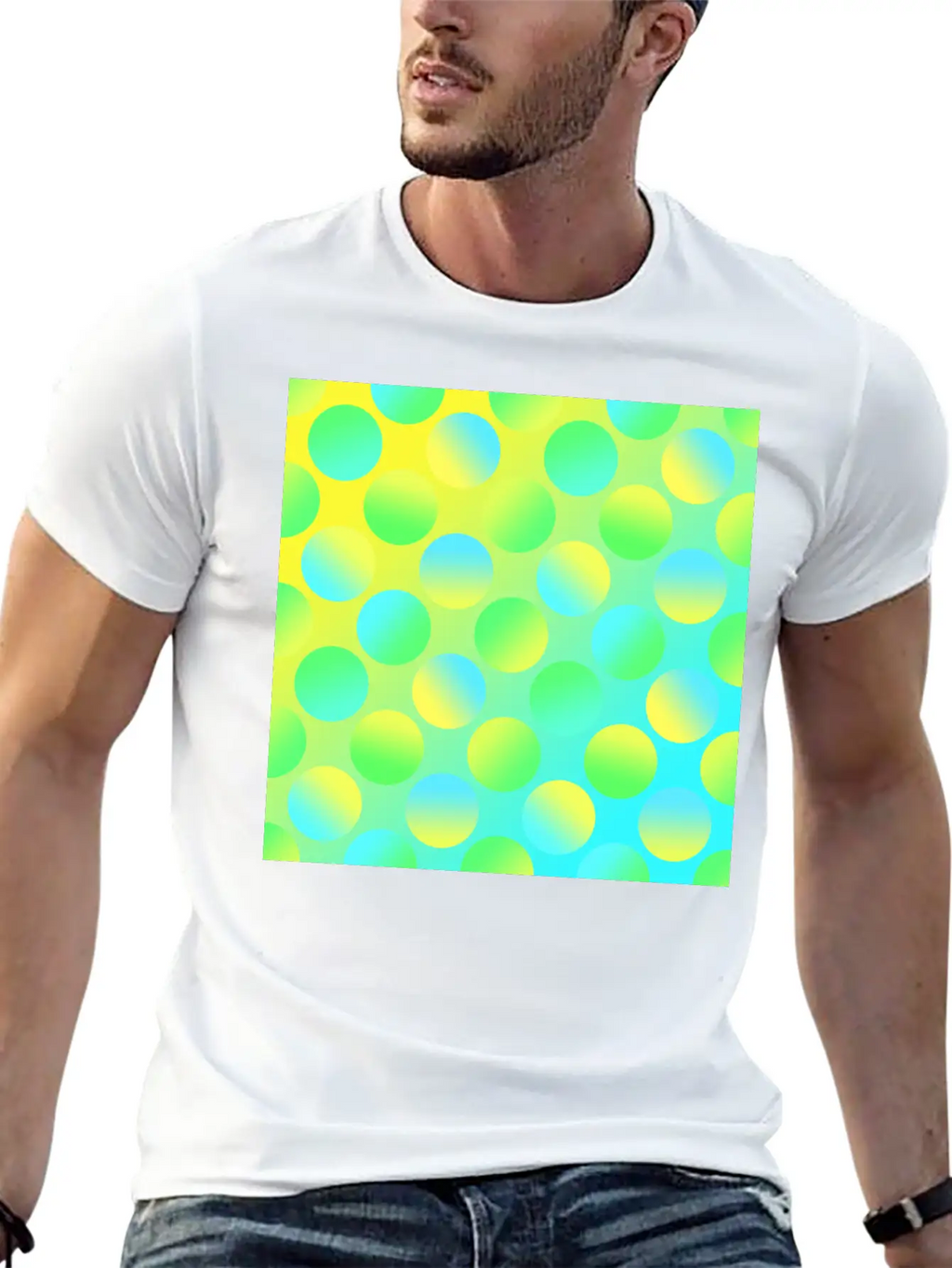 Gradient Dots (Yellow, Green, And Blue) Unisex Short Sleeve Soft Cotton T-Shirt – Casual Everyday Wear