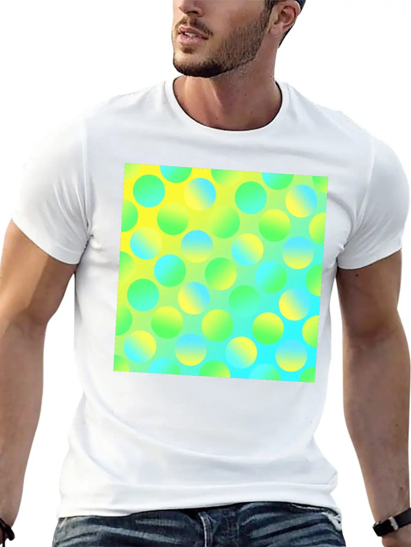 Gradient Dots (Yellow, Green, And Blue) Unisex Short Sleeve Soft Cotton T-Shirt – Casual Everyday Wear