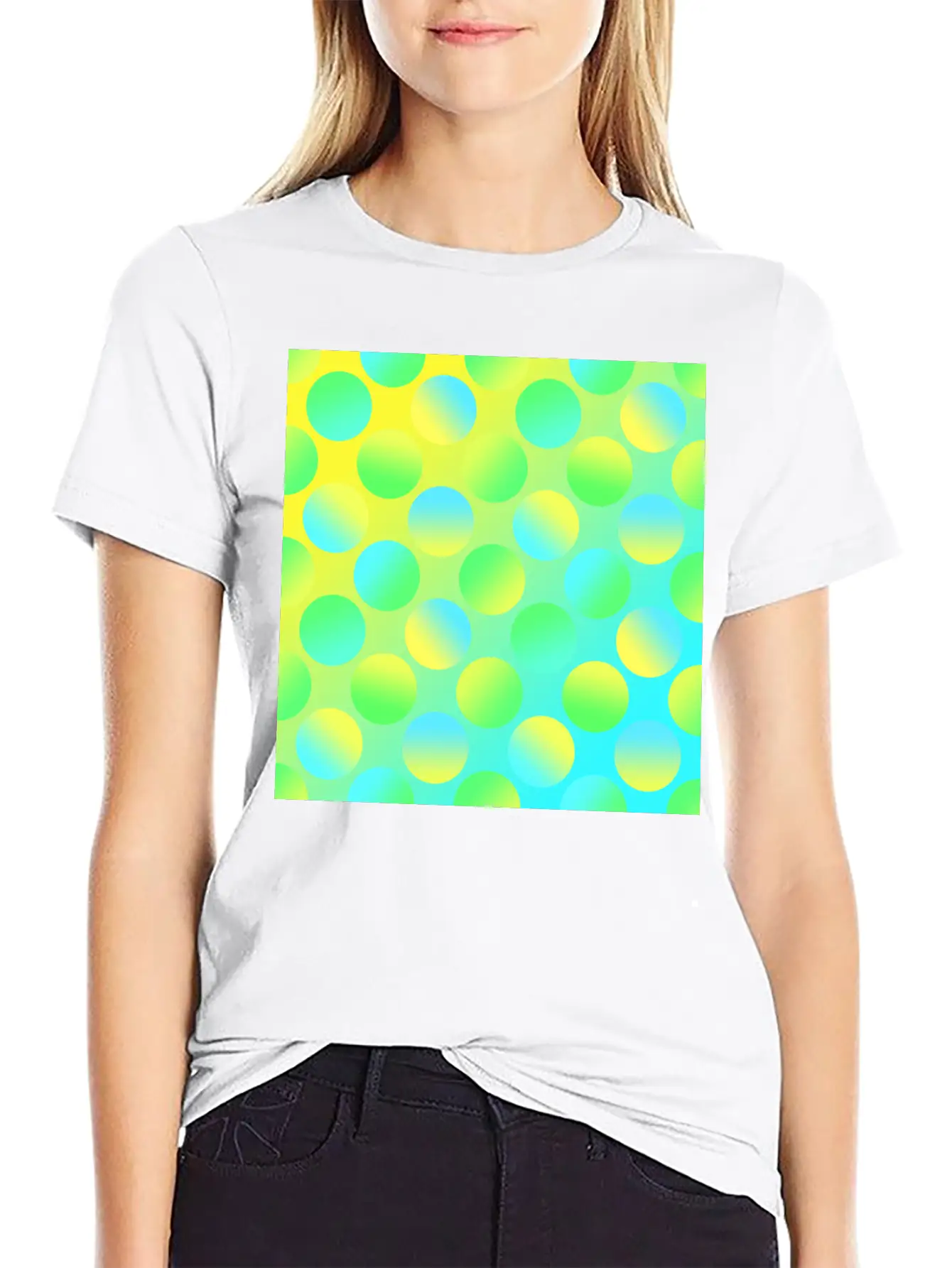 Gradient Dots (Yellow, Green, And Blue) Unisex Short Sleeve Soft Cotton T-Shirt – Casual Everyday Wear