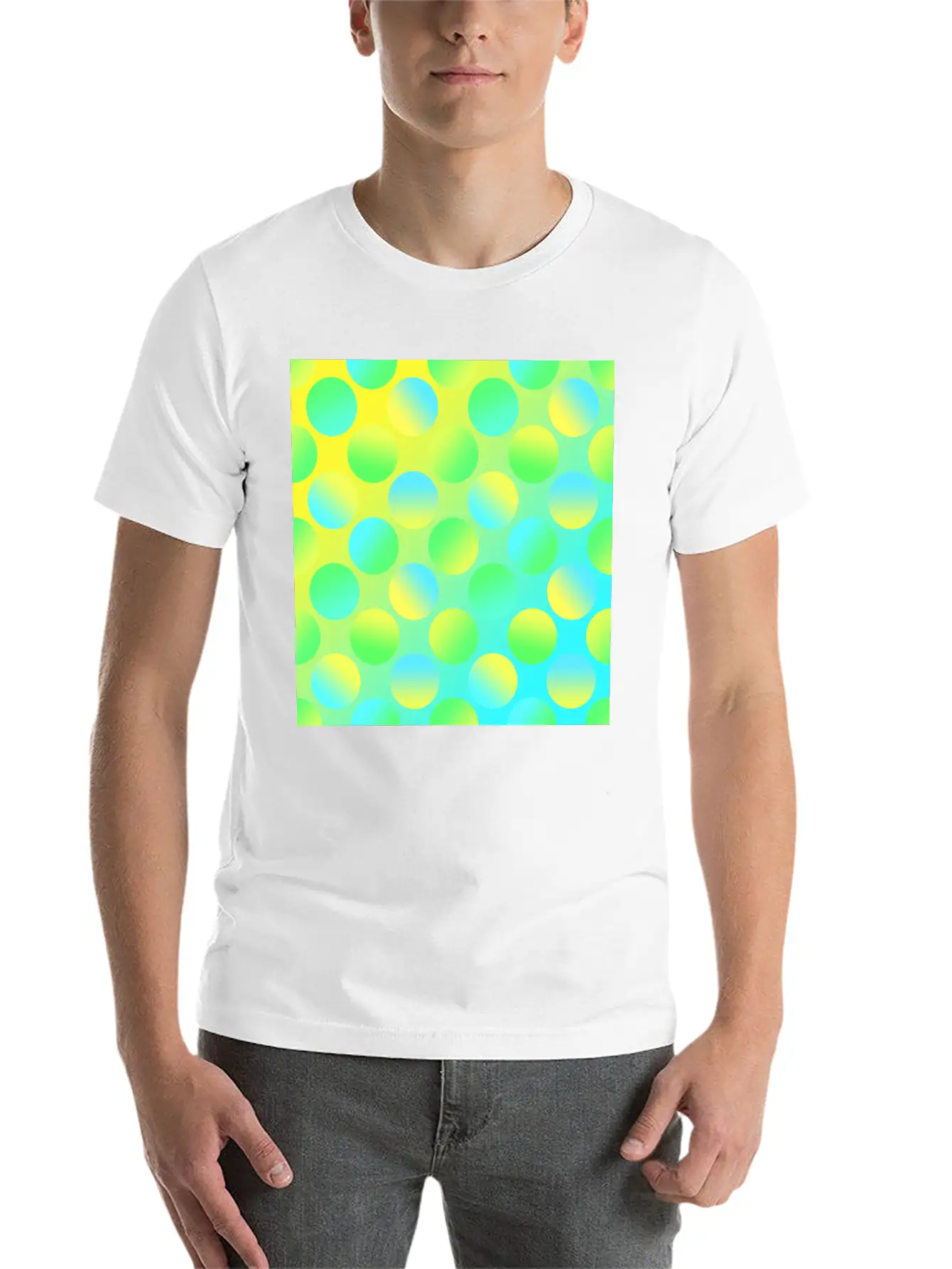 Gradient Dots (Yellow, Green, And Blue) Unisex Short Sleeve Soft Cotton T-Shirt – Casual Everyday Wear